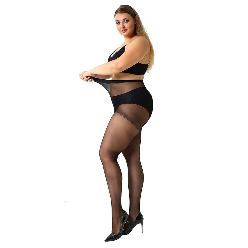 MANZI 4 Pairs Plus Size Pantyhose for Women 20 Denier Sheer Stocking(Black,3X-Large) - Image 3